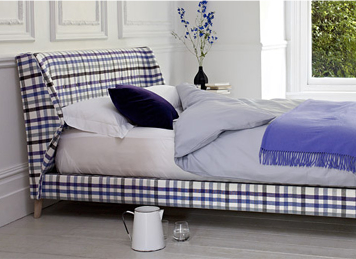 2 Domino Bed in Blue Check Fabric